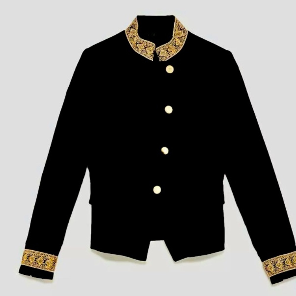 ZARA Black Velvet Blazer with gold embroidery